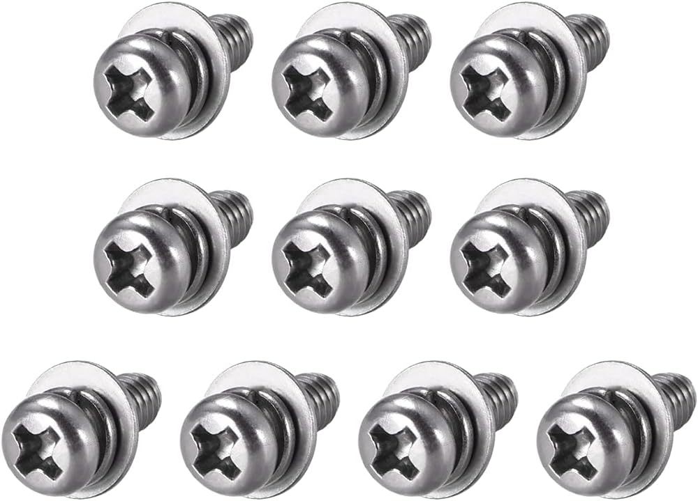 M4 x 6mm Stainless Steel Phillips Pan Head Machine Screws Bolts Combine with Spring Washer and Plain Washers 10pcs
