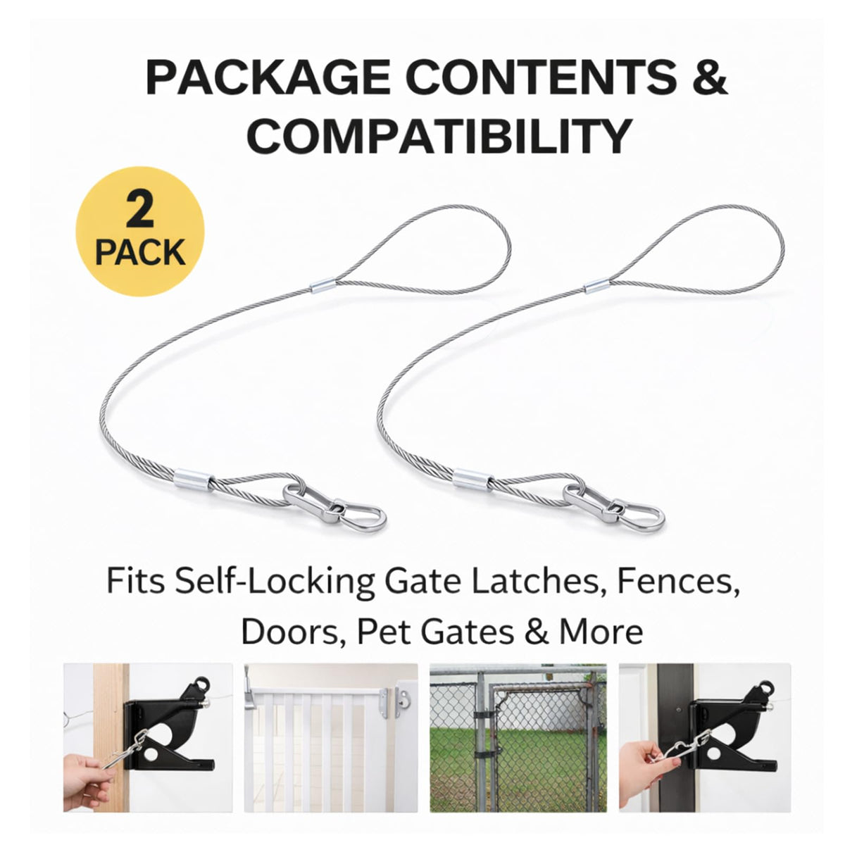 LinkMejor 2 Pack Kunci Gerbang Kabel Tergelincir, Tali Tergelincir Susu不锈钢
