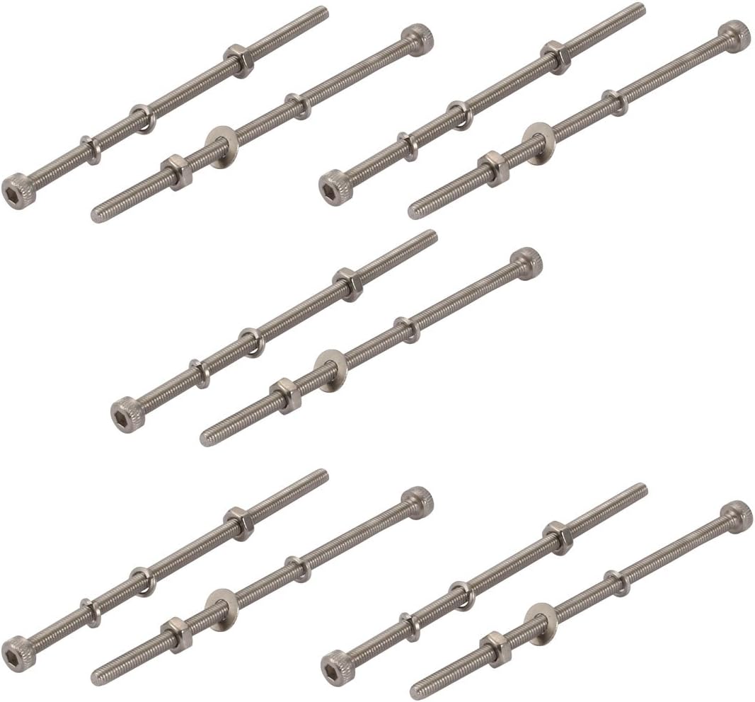 10Pcs M3x70mm 304 Stainless Steel Knurled Hex Socket Head Bolts Nuts Set w Washers