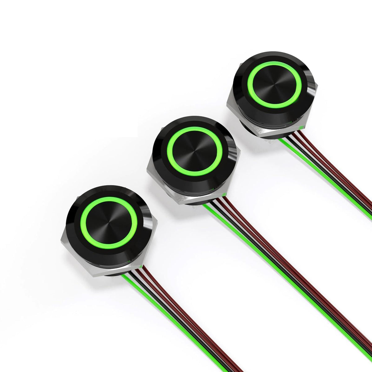 LinkMejor 3PCS 12mm Thin Momentary Push Button Switch 12V-24V DC IP67 50mA,Verde