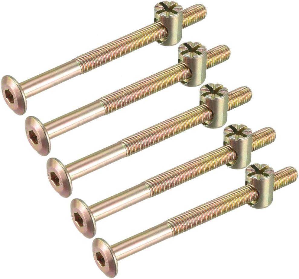 M6x75mm Furniture Bolt Nut Set Hex Socket Screw 52mm Thread Length with Barrel Nuts for Beds Headboards Chairs 5 Sets