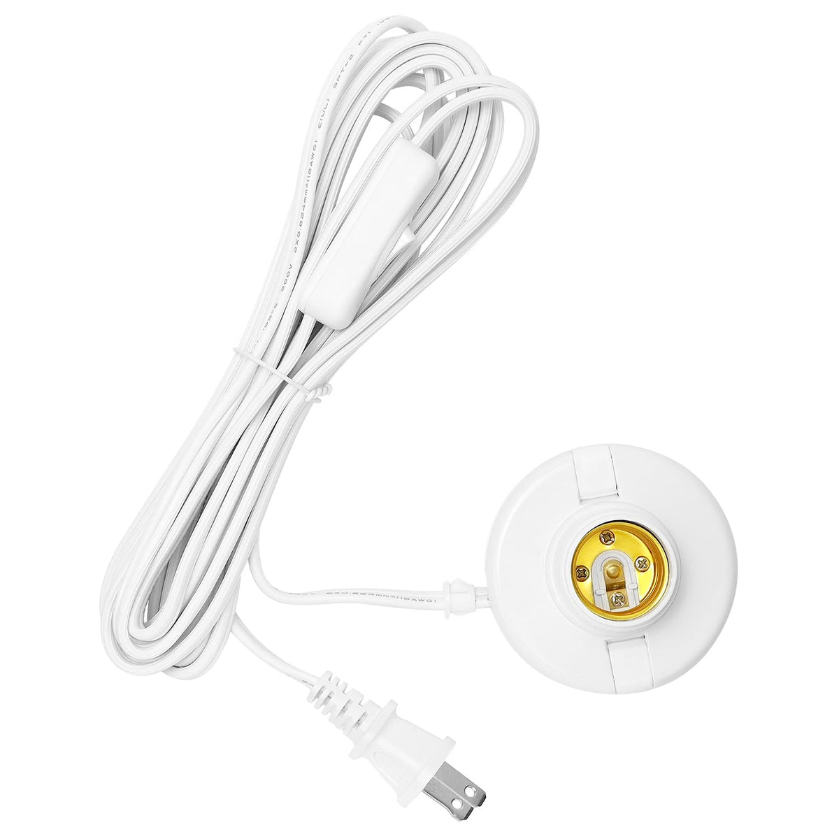 LinkMejor Porta Lampada a Inserzione E26/ E27 con Interruttore On/Off | Prese per Lampadine a Serraggio E26 | Cavo Estensibile da 15ft | Anello Interno in Rame Puro | 60W Max | 2-Pack