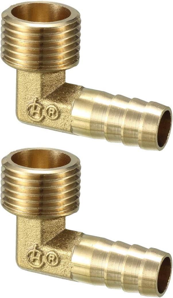 Brass Barb Hose Fitting 90 Degree Elbow 12mm Barbed x 1/2 PT Male Connector 2pcs