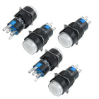 a12062700ux0420 5 x 5P Momentary 1NO 1NC White Neon Light Round Push Button Switch, 12V