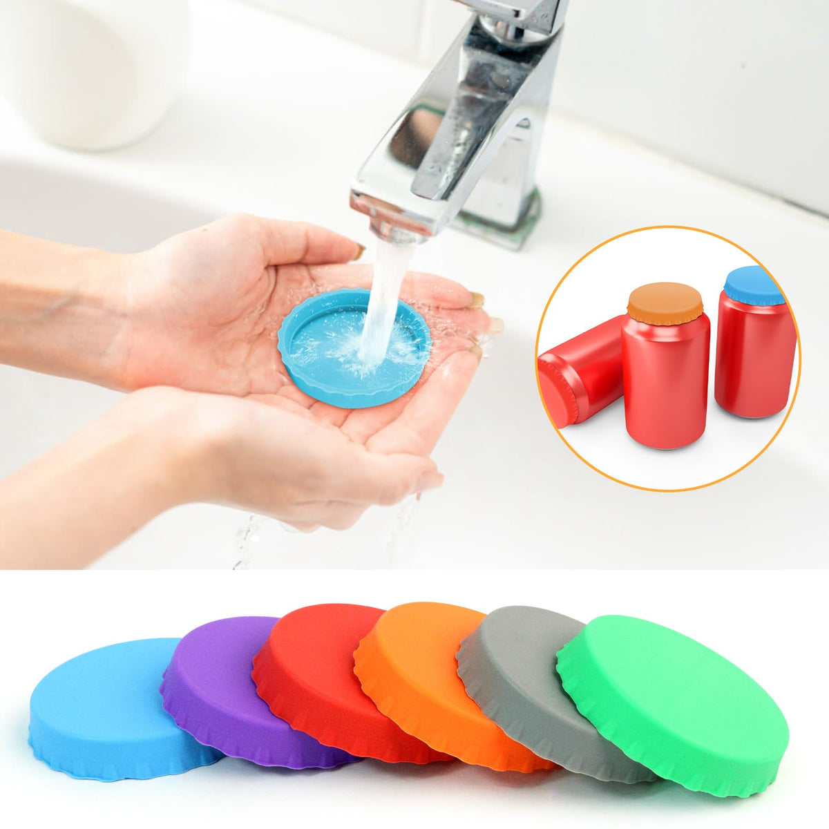 LinkMejor 6-Pack Tapas de Latas de Soda de Silicona, Variadas