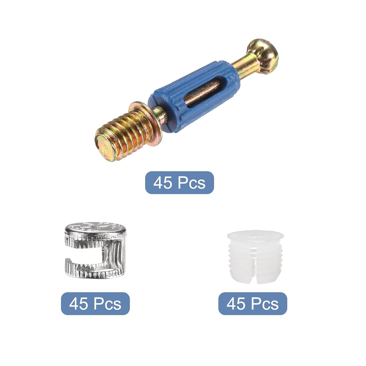 45 Sets Cam Locks für Möbel, 40mm Cam Lock Mutter und Schraube, 3 in 1 Möbelverbindungsbeschläge mit vorgebohrten Nüssen für Schrank Regal, Blau