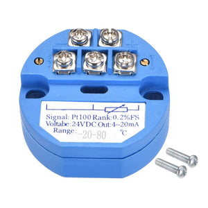 PT100 ตัวส่งสัญญาณอุณหภูมิ 24V DC 4-20mA -20℃ ถึง 80℃
