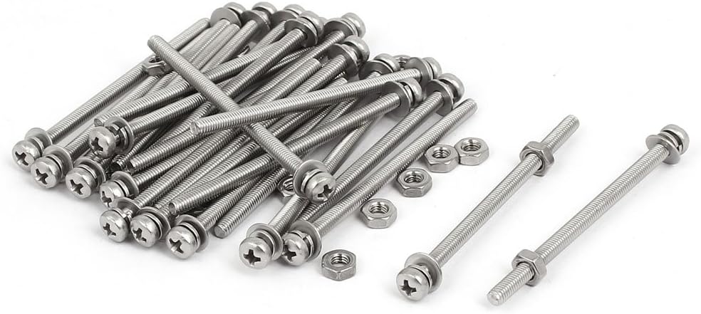 M3 x 50mm 304 Stainless Steel Phillips Pan Head Screws Nuts w Washers 25 Sets