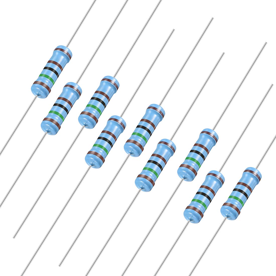 30Pcs 1.5K Ohm Resistor, 2W 1% Tolerance Metal Film Resistors, Lead, 5 Bands for DIY Electronic Projects and Experiments