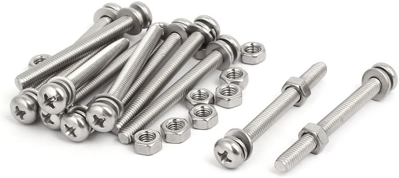M5x50mm 304 Stainless Steel Phillips Pan Head Bolt Screw Nut w Washer 12 Sets