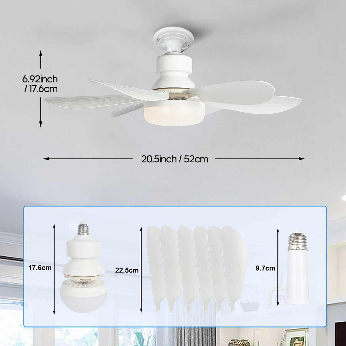 Låda Fjäder Lampa, Låda Takfjäder Fjärrkontroll Dimning 20.5" i Rum (Vitt)