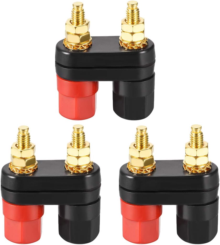 LinkMejor 3 Pcs Dual Binding Post Terminal, M5 Thread Power Amplifier Speaker Connector, Banana Plug Jack Socket Red Black