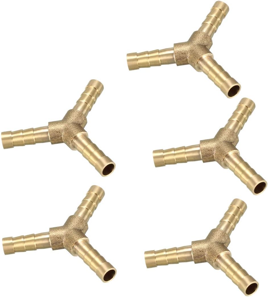 6mm Brass Barb Hose Fitting Tee Y-Shaped 3 Way Connector Adapter Joiner 5pcs