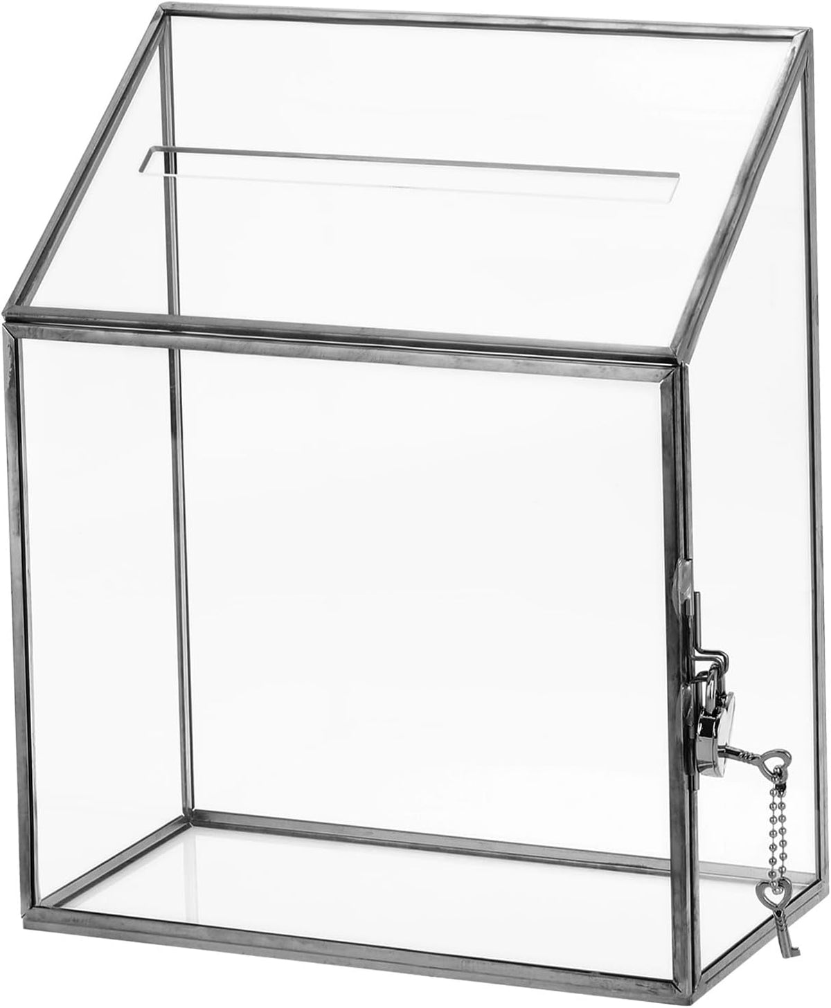 Glas Card Box Bruilofts Card Box met Slot voor Bruilofts receptie, 8" x 4" x 10" Envelop Card Holder voor Receptie, Eindexamen, Cadeaukaarten, Zilver
