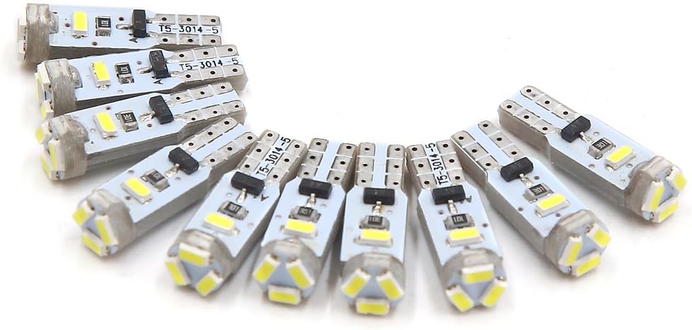 10stk 12V T5 1206 Overflate Montering Enhet 5 LED Hvit Dashboard Instrumentlys Internt