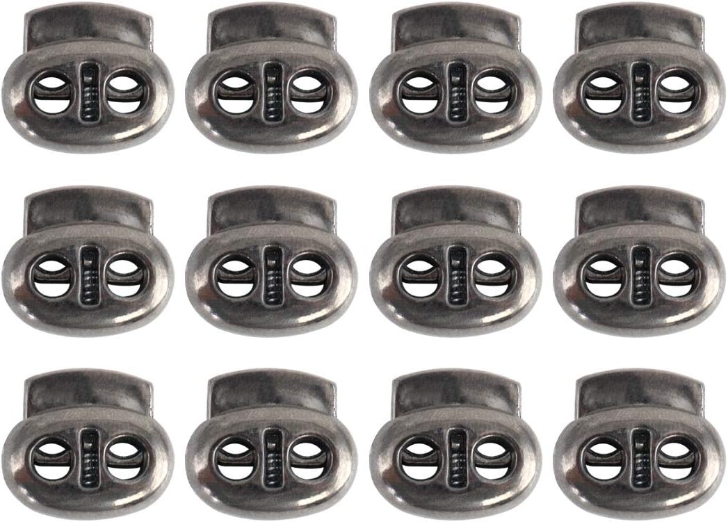 LinkMejor 12 Pcs Plastic Cord Locks Spring Stopper Double Hole Toggle Fastener Stopper Rope End for Drawstrings Clothing Shoelaces Bags