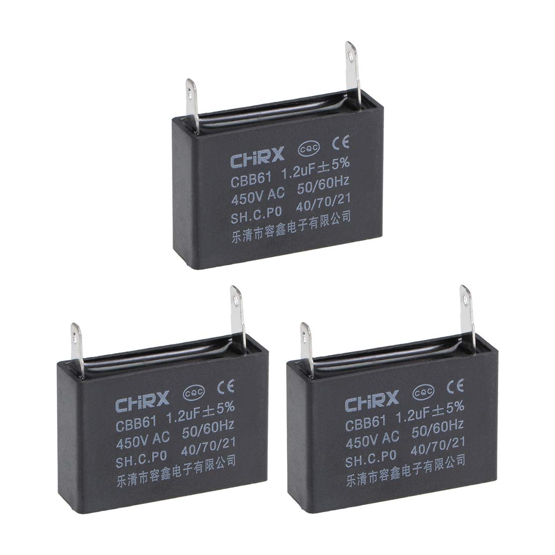 Ceiling Fan Capacitor CBB61 1.2uF 450V AC Single Insert Metalized Polypropylene Film Capacitors 36.5x11x24.5mm for Water Pump Motor Generator, Pack of 3