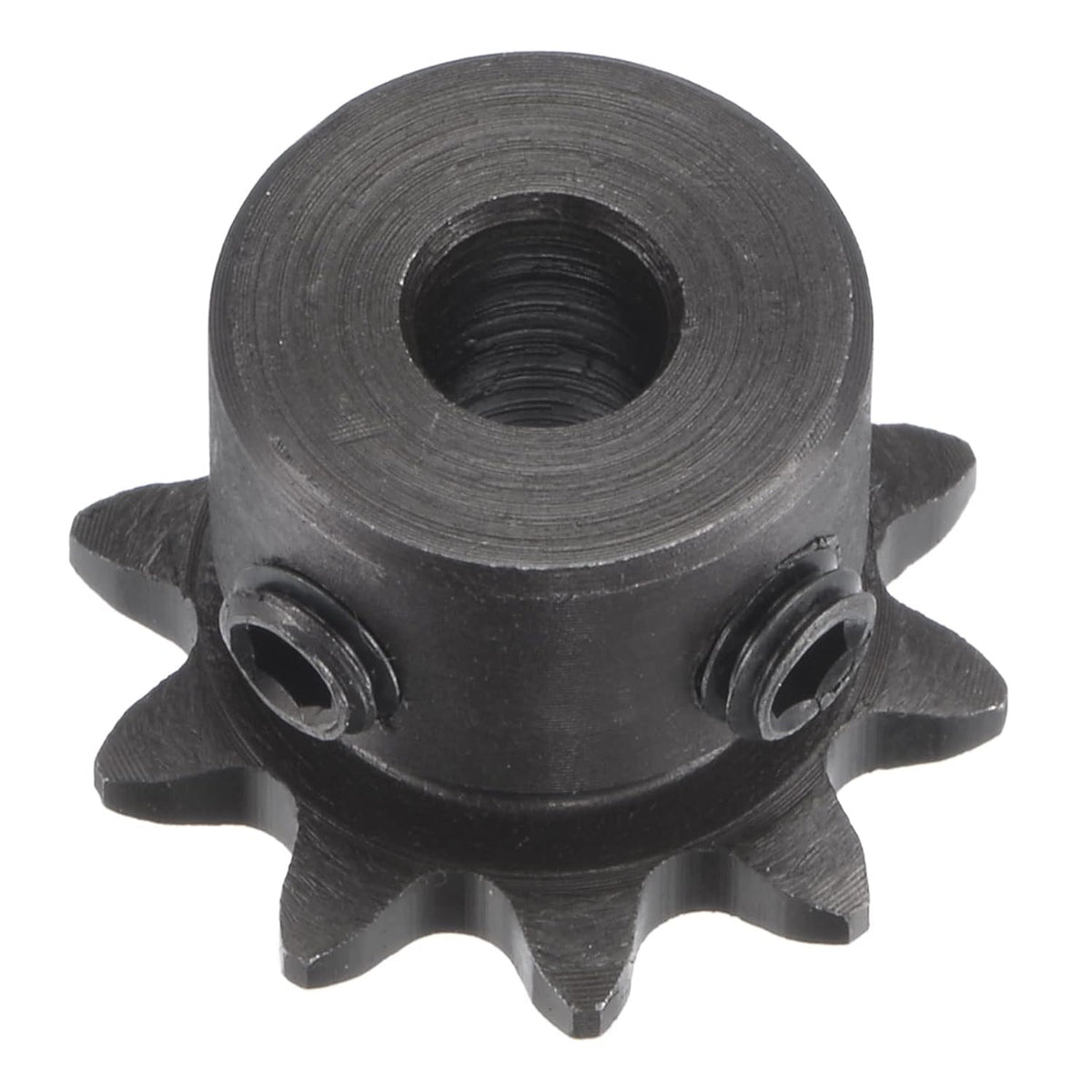 10 Tooth Roller Sprocket B Type, #25 Chain, Single Strand 1/4" Pitch, 6mm Bore Black Oxide C45 Carbon Steel with Set Screws for ISO 04C