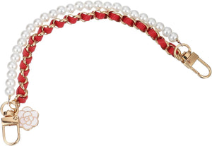1Pcs Pearl Purse Chain Handles, 10.24"(26cm) Imitation Pearl Double Short Handle Handbag Replace Chain with Metal Clasp for Mobile Case Clutch Wallet Key Bag, Red + Gold