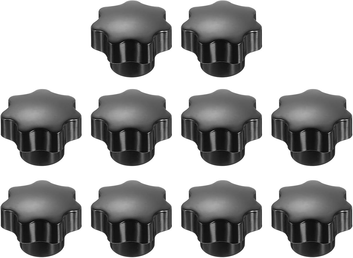 10pcs Clamping Star Knobs M6 Metric Female Thread 32mm 7-Point Star Plastic Head Non-Through Hole Brass Insert Screw-in Threaded Hand Knob Handles Jig Knobs, Black