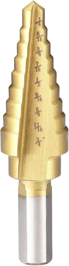 Step Drill Bit HSS4241 1/4" to 3/4" 9 Sizes Straight Flutes Triangular Shank for Metal Wood Plastic