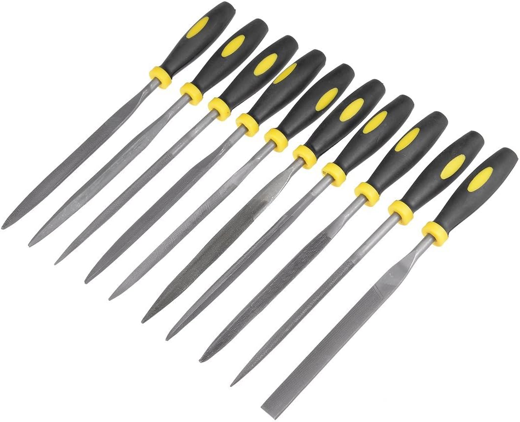 10Pcs Smooth Cut Bearing Steel Needle File Set with Rubber Handle, 5mm x 180mm