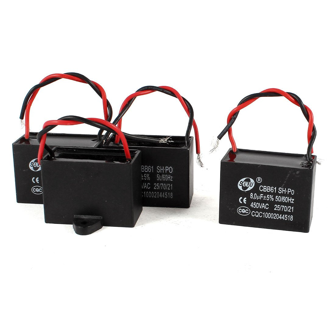 a14060500ux0658 AC 450V 8uF 9cm Wires Metalized Polypropylene Film Motor Run Capacitors, 4 Pieces