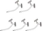5Sets Ribbon Crimp Clamp Ends with Lobster Claw Clasps & Extension Chain, 13mm Stripe Cord End Clasps for DIY Craft Making, Silver Tone