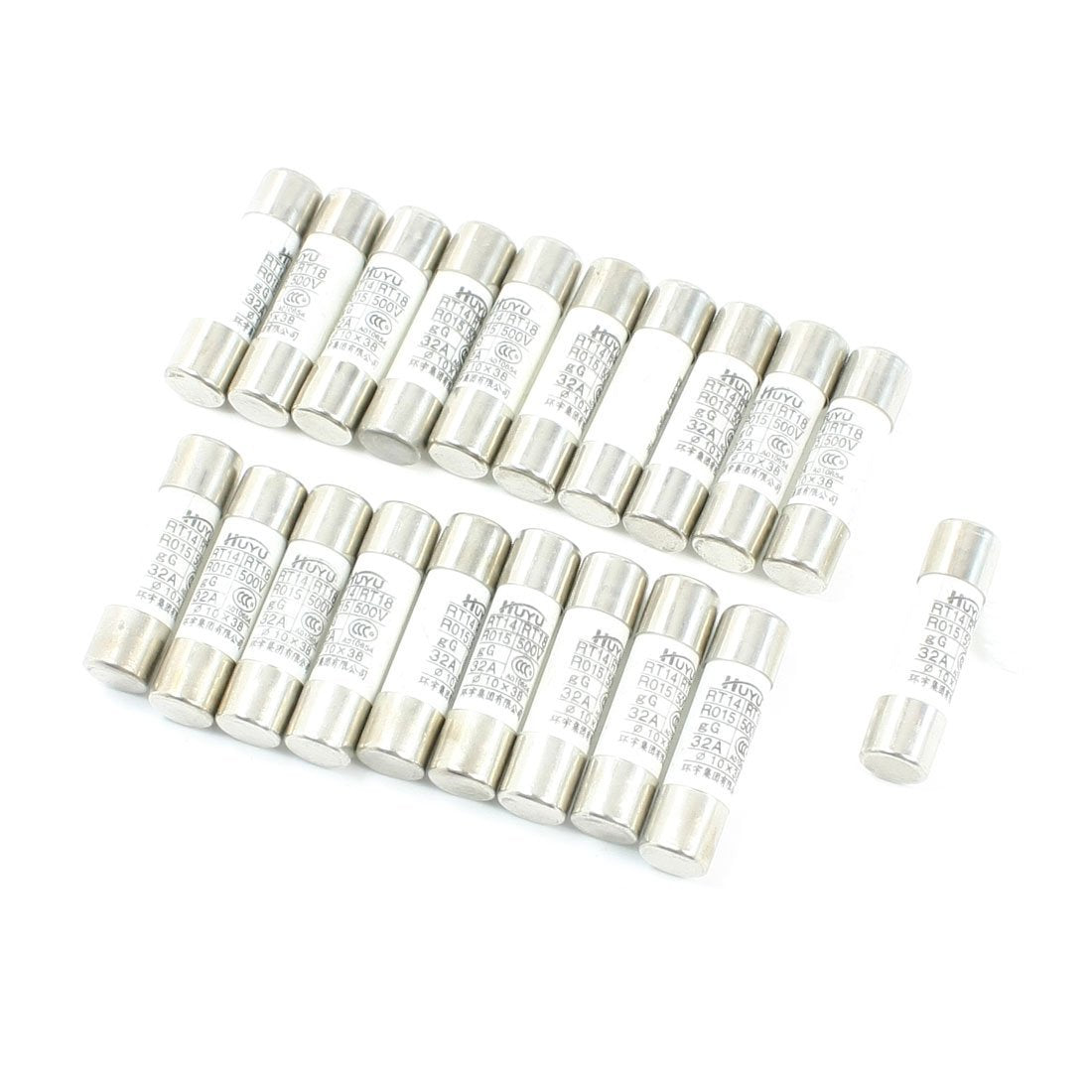 20 Pcs 500V 32A 10 x 38 mm Cylindrical Ceramic Tube Fuses Link RT14 RT18 RO15