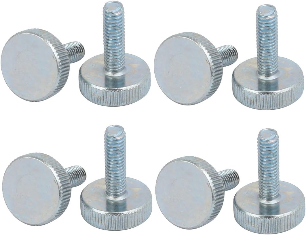 M6x20mm Thread Zinc Plated Knurled Round Head Thumb Screws Silver Blue 8pcs