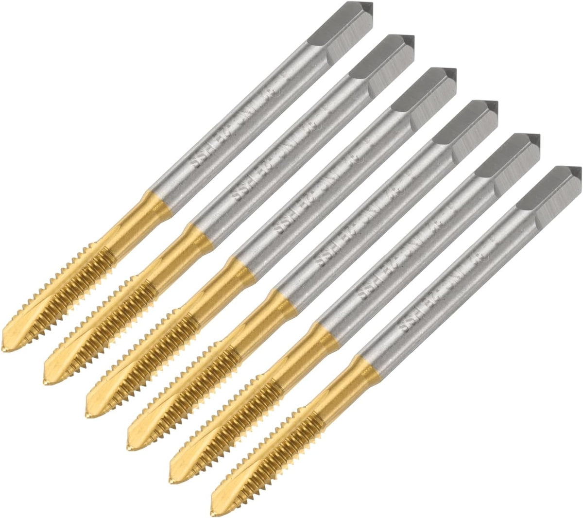 6pcs 8-32 UNC B2 Spiral Point Thread Tap, Screw Tap Threading Tapping Tool, Titanium Coated 6542 High Speed Steel Machine Taps Tapping Bit
