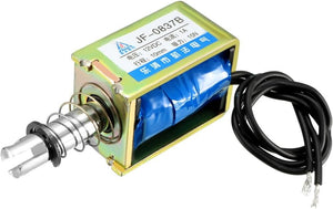 DC 12V 15N 10mm การเคลื่อนที่ตรงเส้นทางโซเลโนไอด์เปิดโฟร์มแบบดึงเข้าและดัน JF-0837B