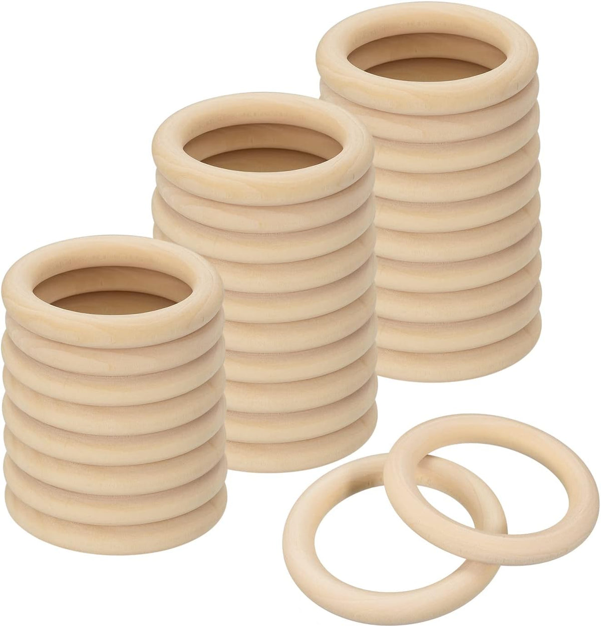 30Pcs 70mm(2.8-inch) Natural Wood Rings, 10mm Thick Smooth Unfinished Wooden Circles for DIY Crafting, Knitting, Macrame, Pendant