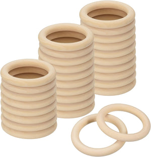 30Pcs 70mm(2.8-inch) Natural Wood Rings, 10mm Thick Smooth Unfinished Wooden Circles for DIY Crafting, Knitting, Macrame, Pendant