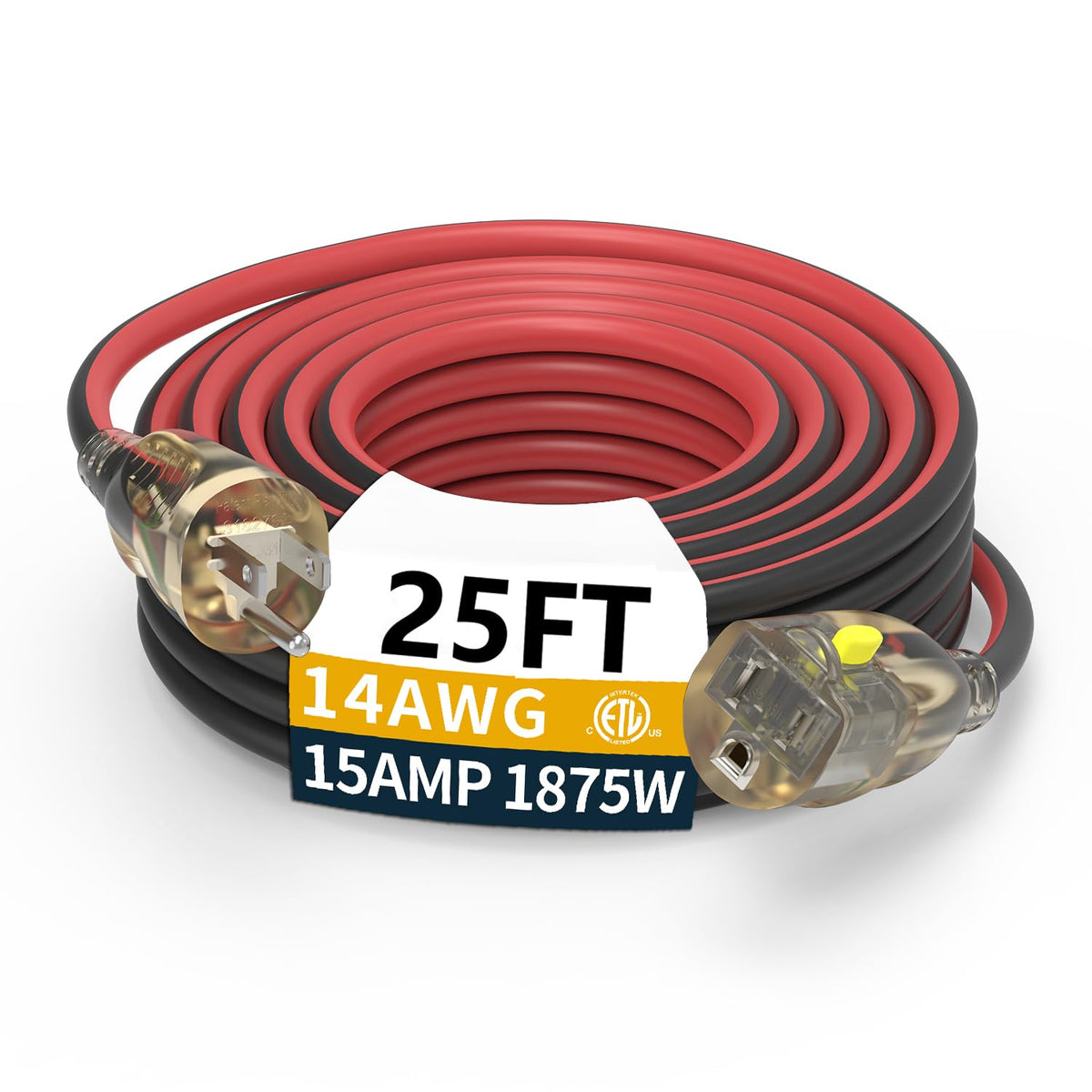 25ft 14/3 منخفض التكلفة مصباح LED مفتوح إلكترونيًا سلك التمدد الخارجي ETL