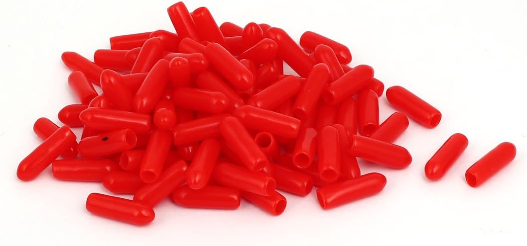 3.5mm Inner Dia Rubber Insulated End Cap Screw Thread Protector Cover Red 100pcs