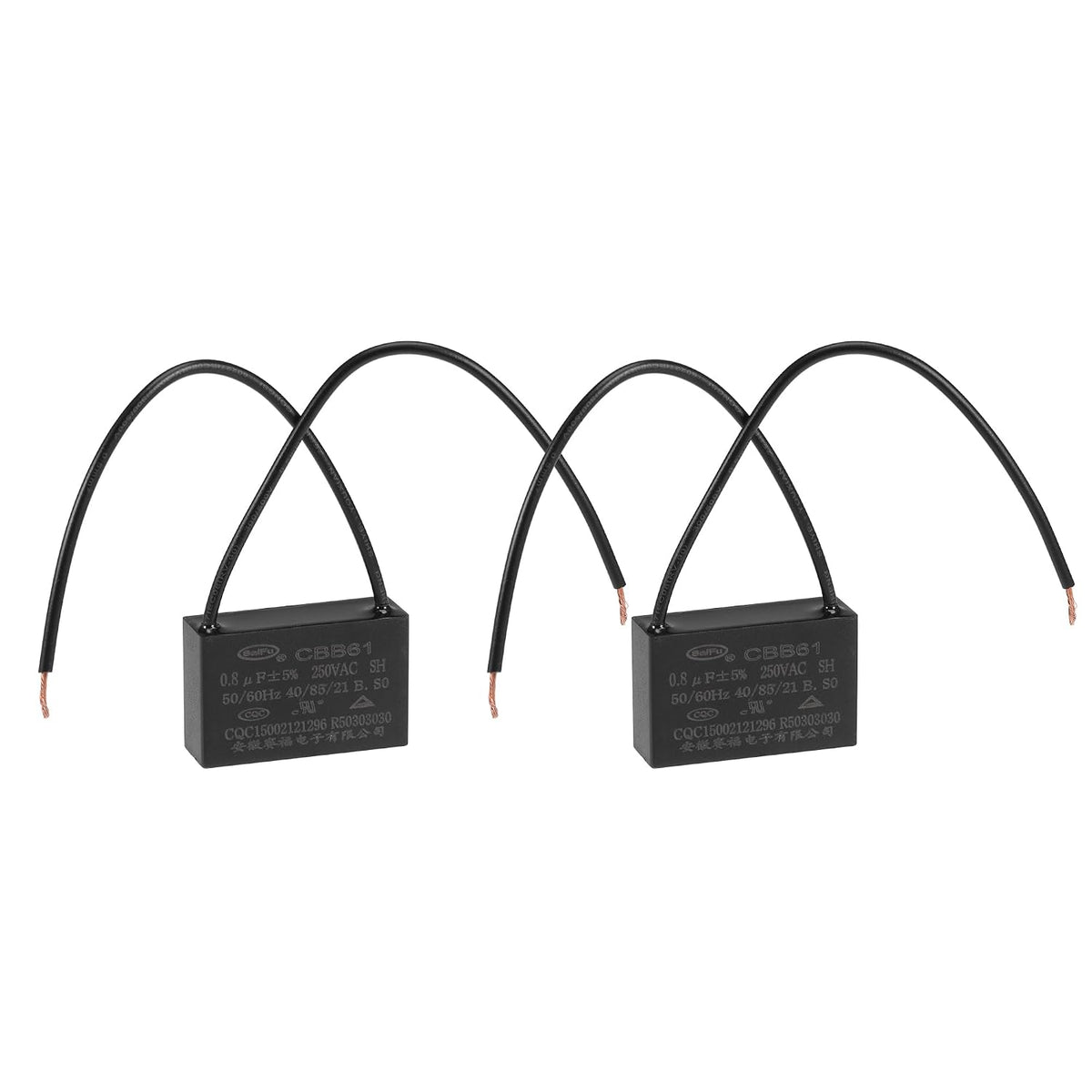 Ceiling Fan Capacitor CBB61 0.8uF 250V AC 2 Wires Metallized Polypropylene Film Capacitor 36x23x12mm for Electric Fan Pump Motor Generator 2Pcs