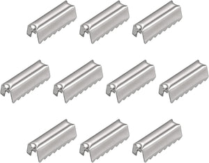 Fold Over Crimp End Caps, 200Pcs 12mm x 3.5mm Ribbon Crimp End Fasteners for Leather Decoration DIY Accessories, Silver Tone