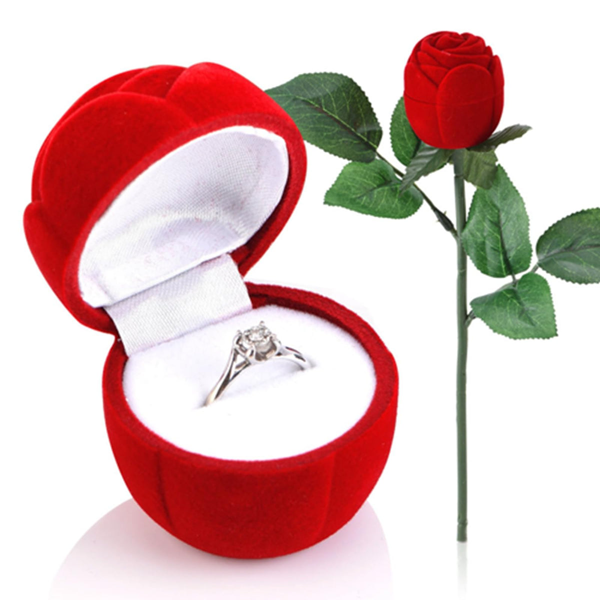 LinkMejor Bok Kacamata Bunga Rose Jewelry Earring Pernyataan Cinta Ring Holder Tempat Penyimpanan