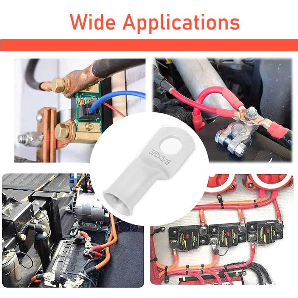 25Pcs 1/0 AWG 3/8"(M10) Stud Tinned Copper Ring Terminals Battery Cable Ends Wire Lugs 1/0 Gauge Battery Cable Lugs Heavy Duty Cable Lugs Pure Copper Eyelets Tubular Ring Terminal Connectors
