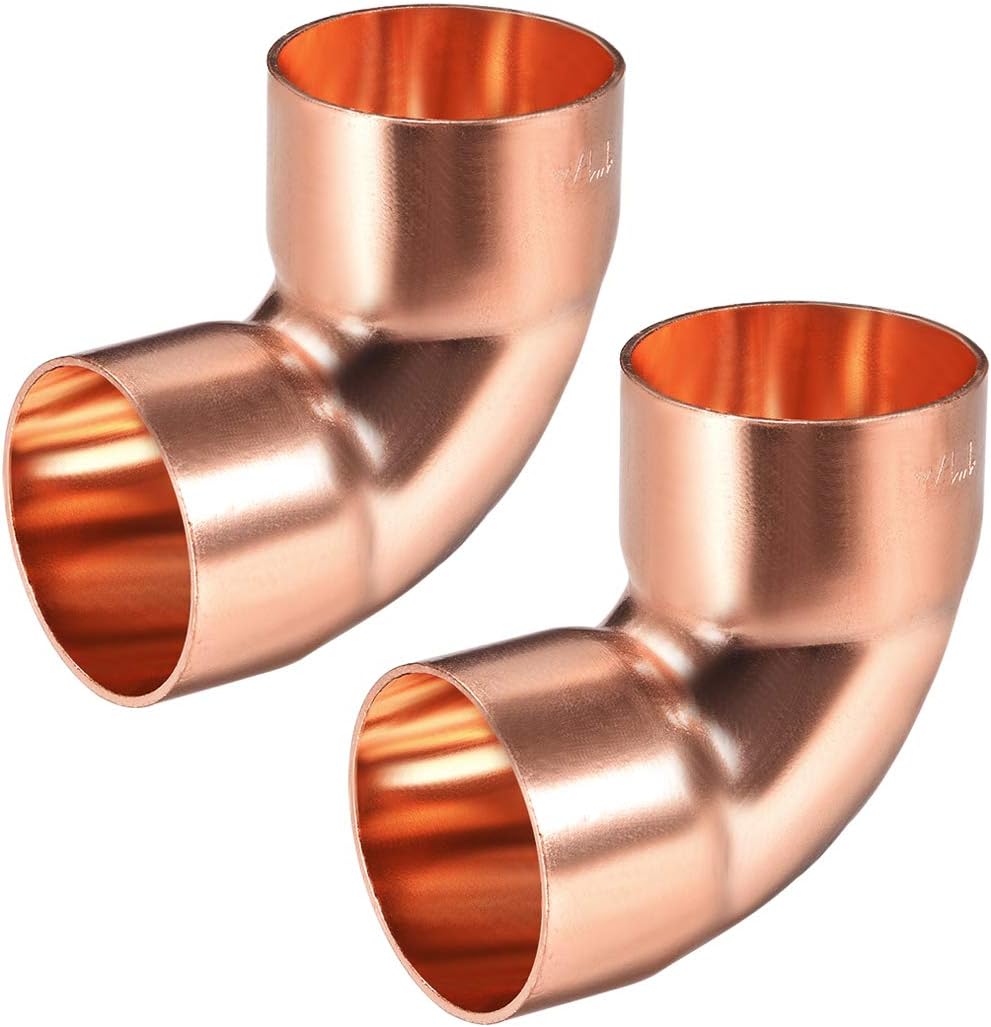32mm ID 90 Degree 1mm Thick Copper Elbow Short-Turn Copper Pipe Fitting Connector for Plumbing 2pcs