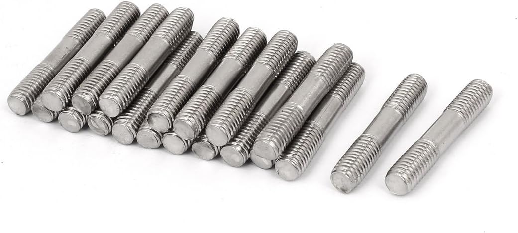 M8x45mm 304 Stainless Steel Double End Thread Stud Teeth Rod Silver Tone 20pcs