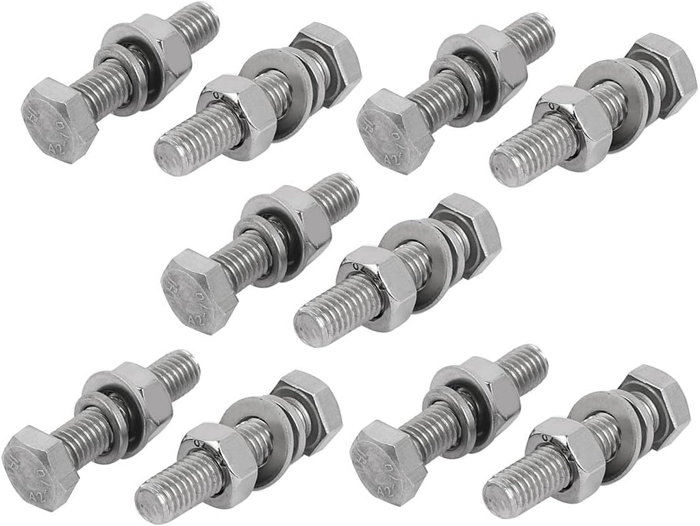 10 Set M8x40mm 304 Stainless Steel Hex Bolts w Nuts and Washers Assortment Kit