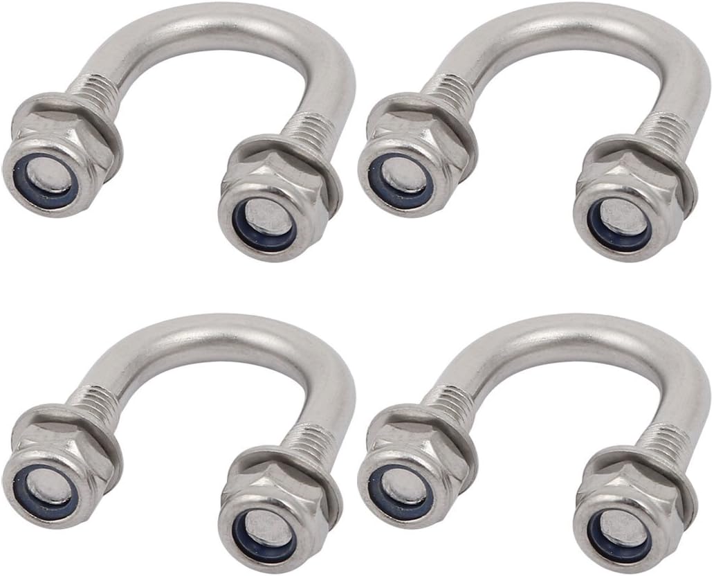4pcs M6 Thread 304 Stainless Steel Round Bend U Bolt for 16mm Pipe Outer Dia