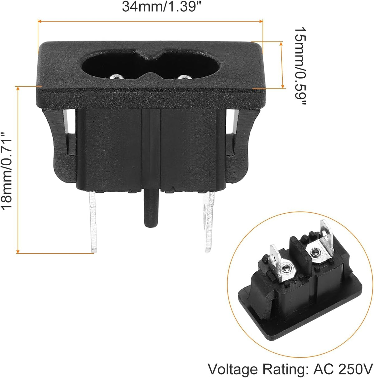 C8 Panel-Montage-Adapter, AC 250V, 2,5A, 2 Stifte, IEC-Eingangsmodul, Stecker, Starker Anschluss, 4 Stück