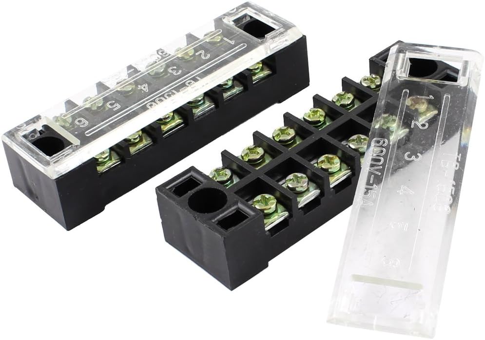 2 Pcs 600V 15A 6P Screw Electric Barrier Terminal Block Wire Connector
