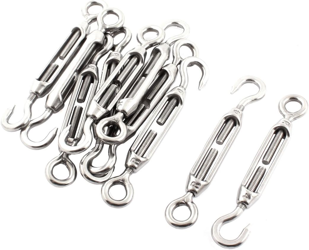 10 PCS Silver Tone Hook Eye Turnbuckle for 1/8 Inch Wire Rope