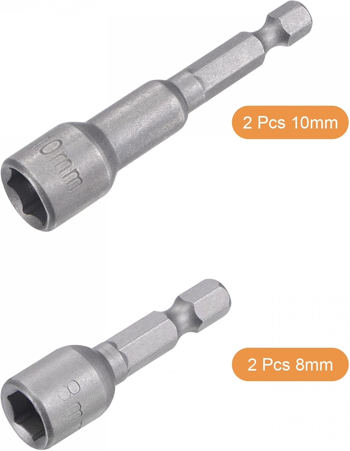 Pemutar Nut Magnetik Bit Set Hex Shank Ganti Cepat 1/4", 4 Buah (8mm & 10mm)