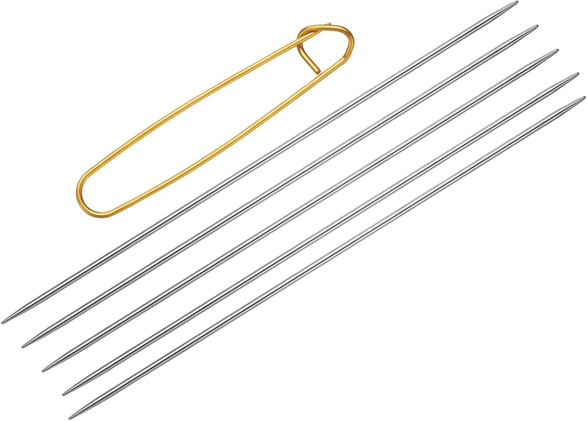 5Pcs Knitting Needle Size US 1 (2.25mm) Diameter 6 Inches (15cm) Length Stainless Steel Double Pointed Sweater Stitching Needles with Stitch Holder for Handmade Projects DIY