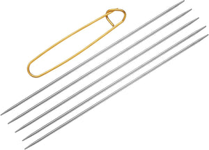 5Pcs Knitting Needle Size US 1 (2.25mm) Diameter 6 Inches (15cm) Length Stainless Steel Double Pointed Sweater Stitching Needles with Stitch Holder for Handmade Projects DIY
